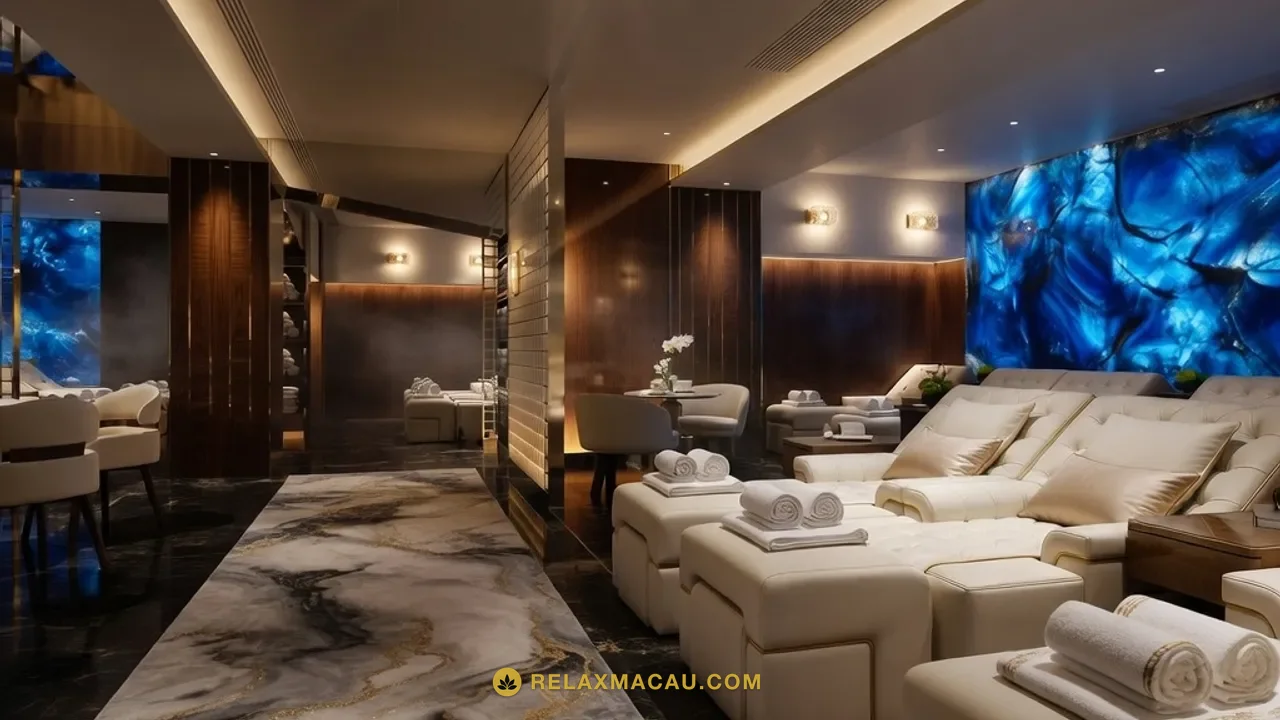 Spacious VIP lounge inside a Macau sauna